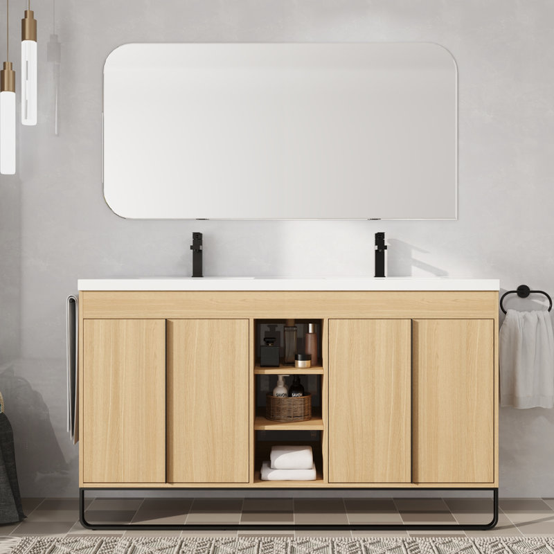 Meuble-lavabo double 60 po avec plateau en résine, 60"
