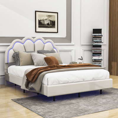 Upholstered Platform Bed with Flowers Headboard and LED Light -  Everly Quinn, 797091E4A0BE4D0DB64B3E13EDC323BB