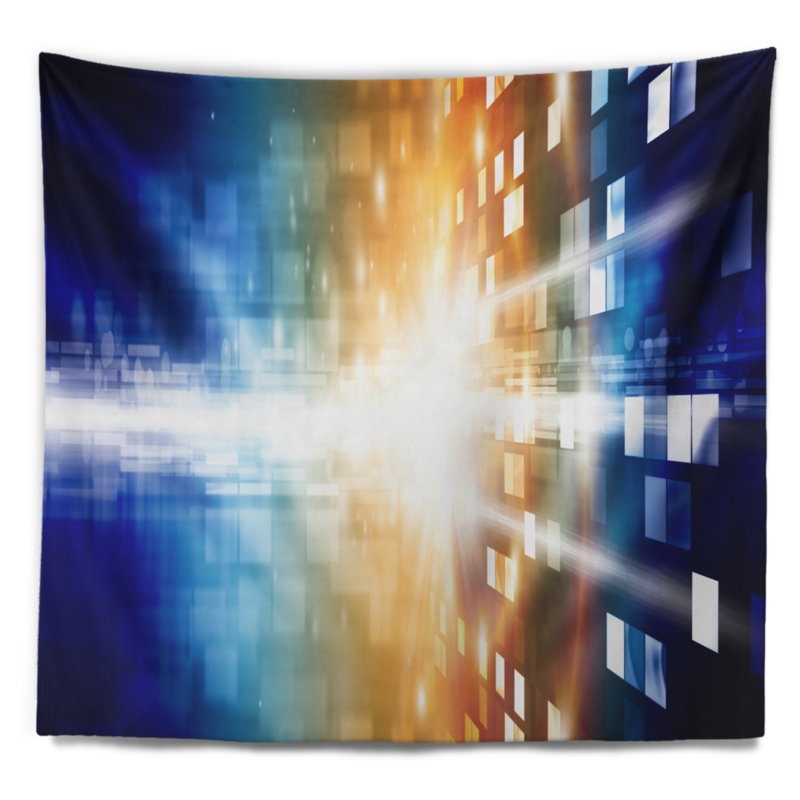 Feu abstrait sur la tapisserie bleue, H 32 po x l 39 po