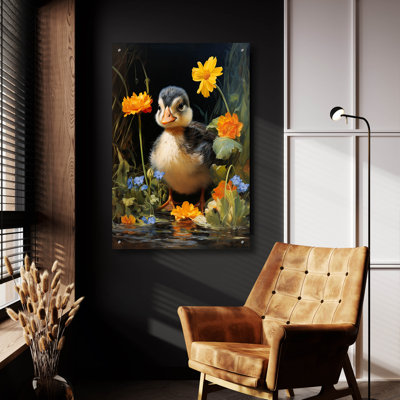 Art mural en verre épique «Duckling» par Momart, 16 po x 24 po