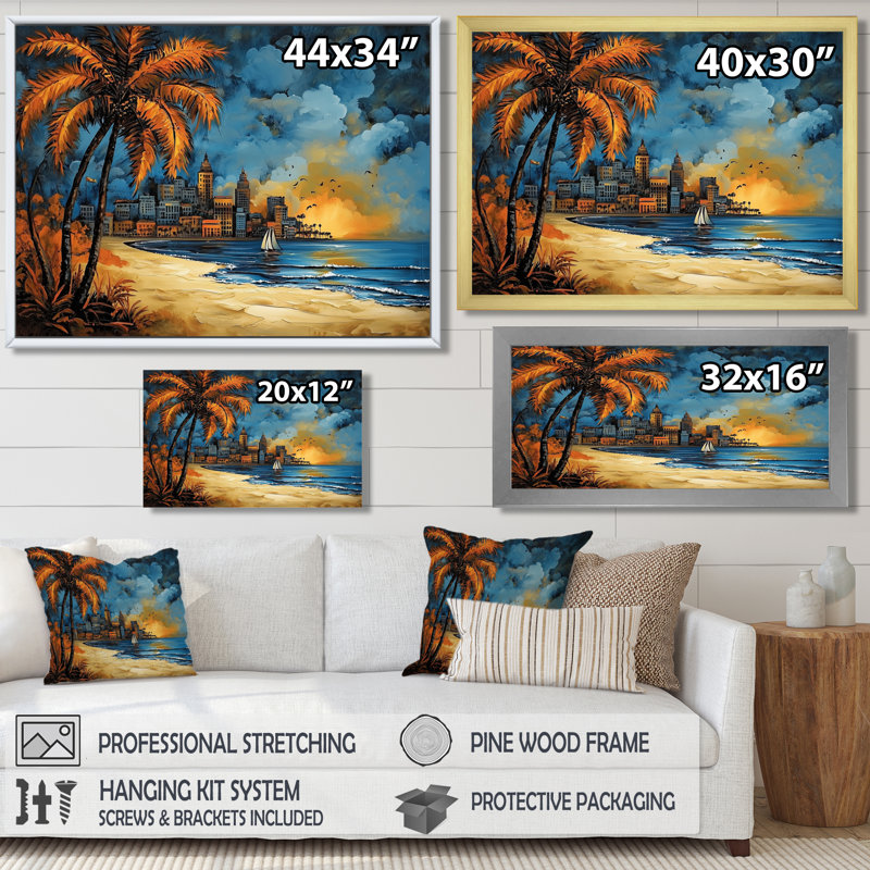 «Beach Life In Brazil II» - reproduction sur toile de la plage côtière, H 30 po x l 40 po, Noir