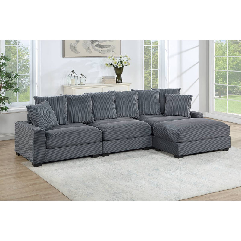 Canapé modulaire 4 pièces ivoire de 127 po de largeur, Velours côtelé gris foncé