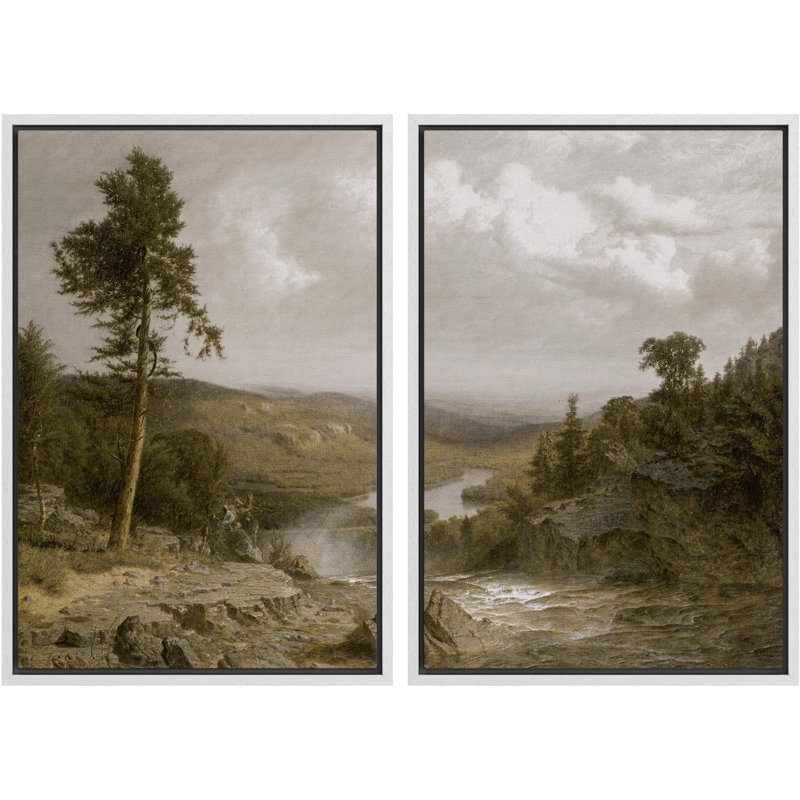 «Lone Pine donnant sur la vallée, décor de nature classique, décor de nature sauvage», 2 pièces sur toile, Cadre blanc
