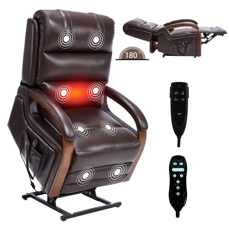 Power Leatheraire Lift Recliner Chair Dual Motor Infinite Position With Solid Wood Armrests, Heat Massage And Heavy Duty Motion Mechanism