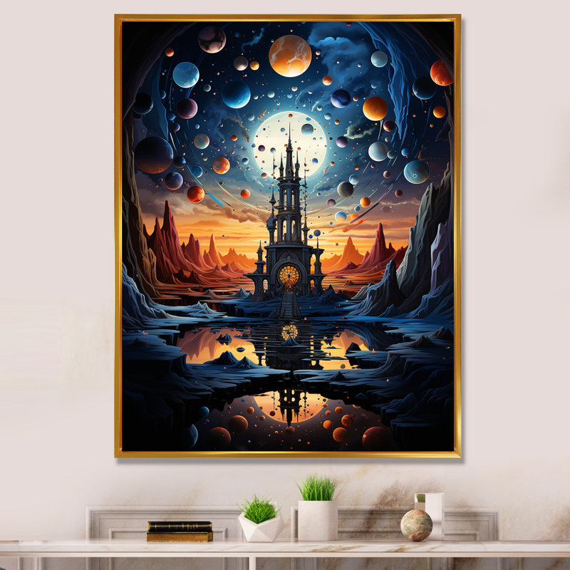 «Isleboro surrealism the cosmic» - Impression, Cadre flottant doré, H 20 po x l 12 po x P 1 po