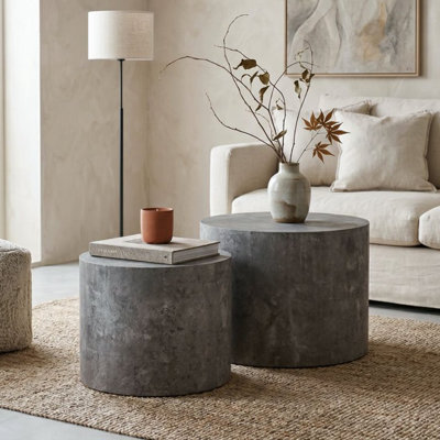 Ensemble de 2 tables basses gigognes rondes 18,9 "et 14,96" cercle, table d'appoint moderne pour chambre à coucher avec petit salon