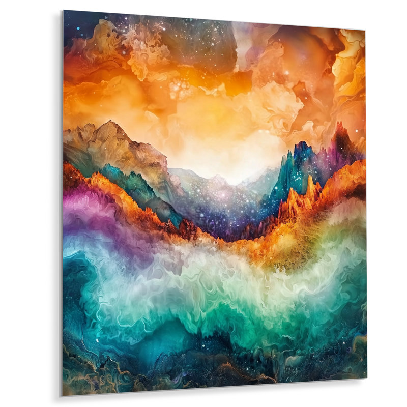 Celestial Abstract Mountain Landscape I - Paysages, reproduction d'art sur métal, H 32 po x l 24 po x P 0,84 po