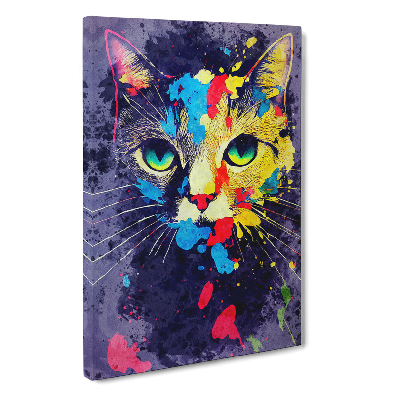 Paint Splat Cat No.4 - Wrapped Canvas, 76cm H x 50cm W x 3cm D
