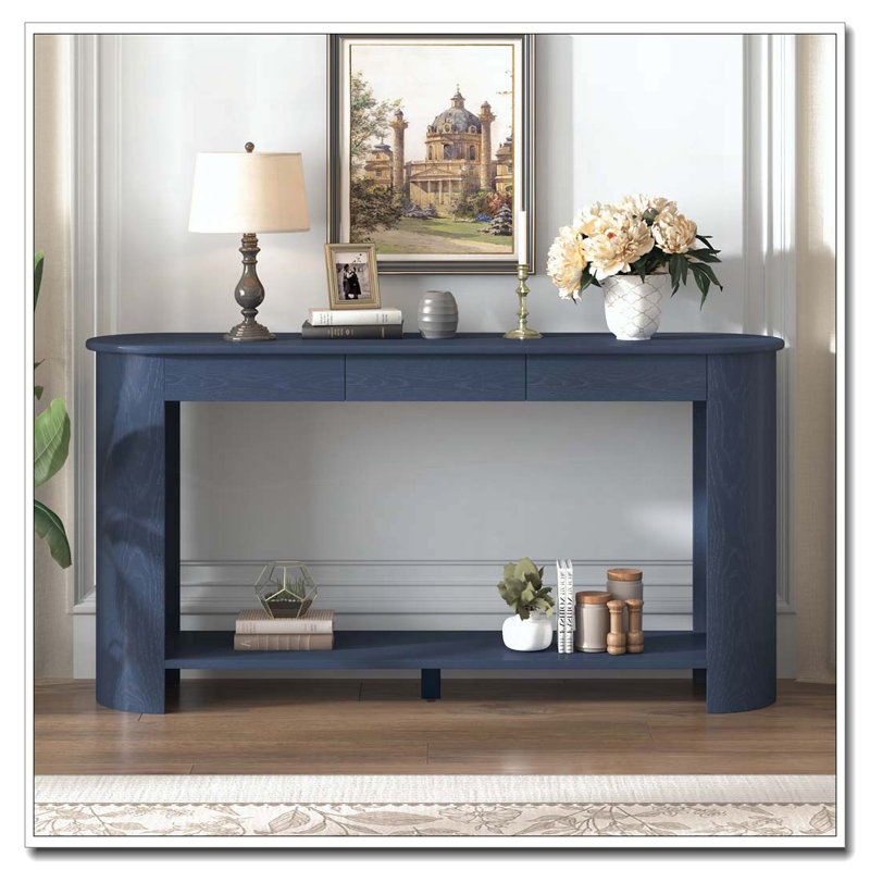 Console moderne 59,8 po avec 3 tiroirs, Marine