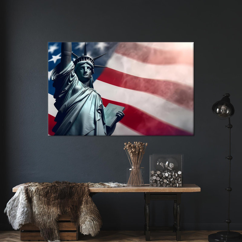 Décoration murale moderne de drapeau américain avec statue de la liberté imprimée sur toile - cadeau personnalisé parfait pour maman