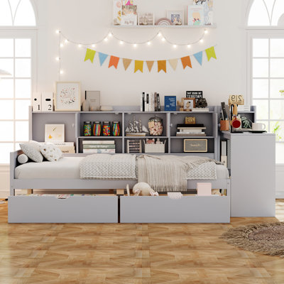 Multi-Functional Wooden Daybed With Storage Cabinets, Drawers, Study Desk And Bookshelf For Bedroom And Guest Room Use