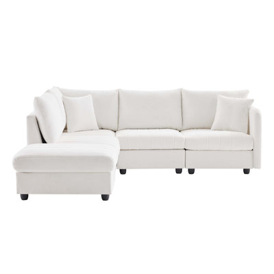 90*80" Modern Modular Sectional Sofa with Deep Seat,Vertical Stripes,5 Seat Corner Couch with Movable Ottoman,Throw Pillows,L-Shaped Comfy Cloud Indoor Furniture for Living Room,Apartment