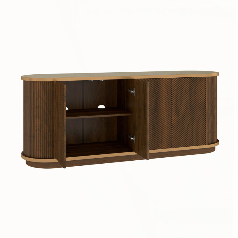 Buffet diagonal cannelé 63 po avec bordure dorée et plateau en faux marbre, Brun / or