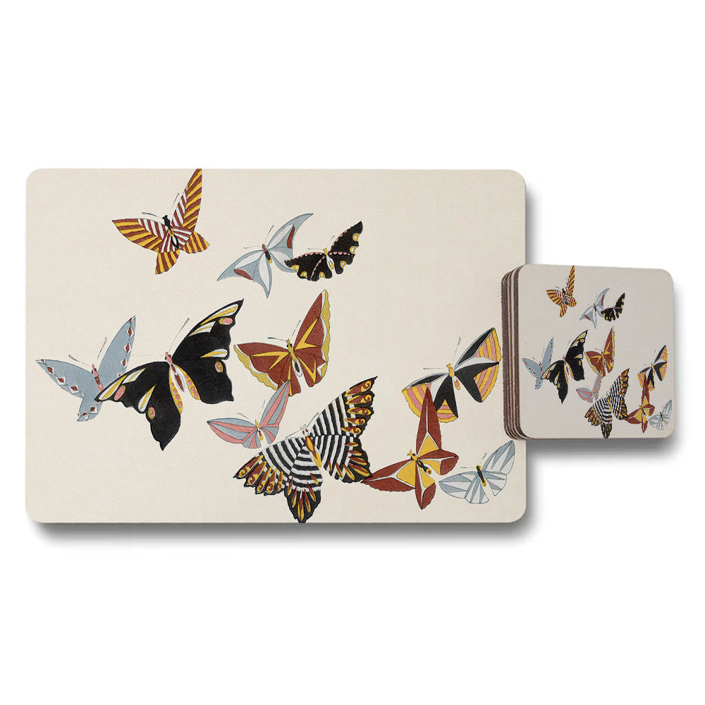 Butterfly Pattern Placemats and Coasters Set for Dining Table