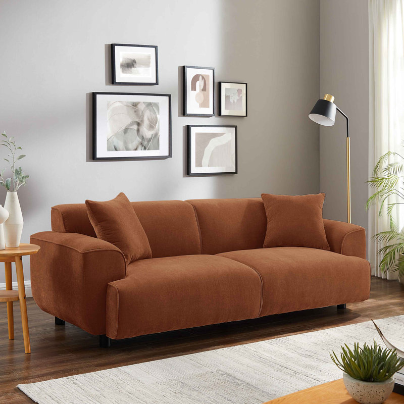 Wallas 231.1Cm Round Arms Sofa, Dark Rust Rayon/Viscose