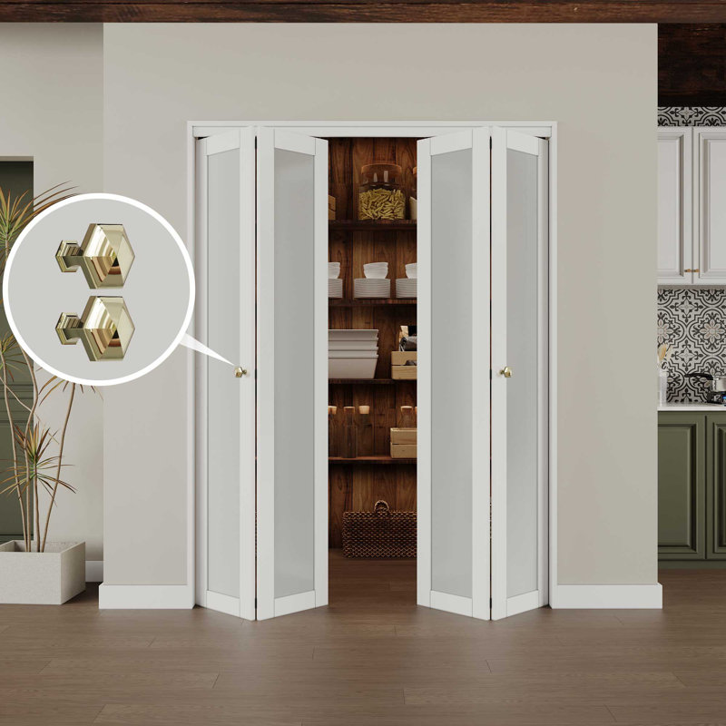 60 in x 80 in White MDF Bi-Fold Door with Frosted Glass
