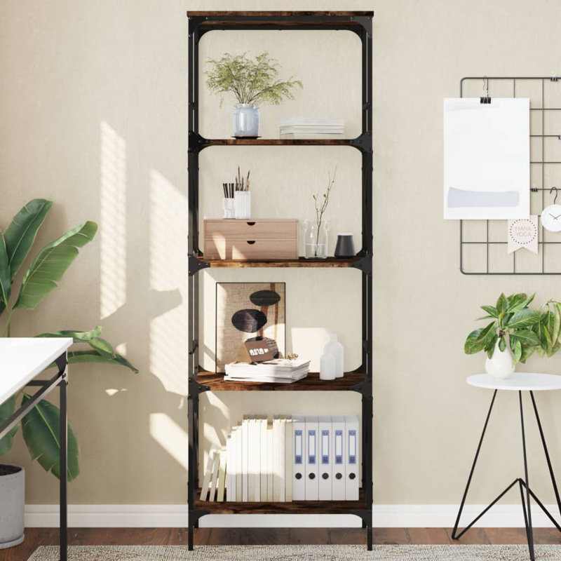 Adaniel Metal Standard Bookcase, Smoked Oak, 171cm H x 35cm W x 59cm D