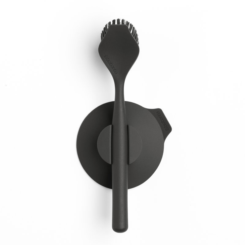 Brabantia Sinkside Dish Brush with Suction Cup Holder, Dark Gray