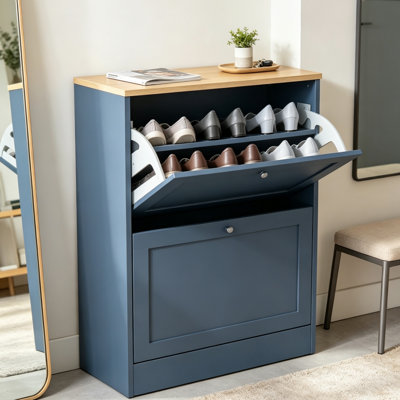 Shoe Cabinet 2 Flip Drawers Slim Storage Organizer, Adjustable Shelves for 8-12 Pairs of Shoes, Compact Entryway Cabinet with Tabletop for Hallway, Apartment & Small Spaces