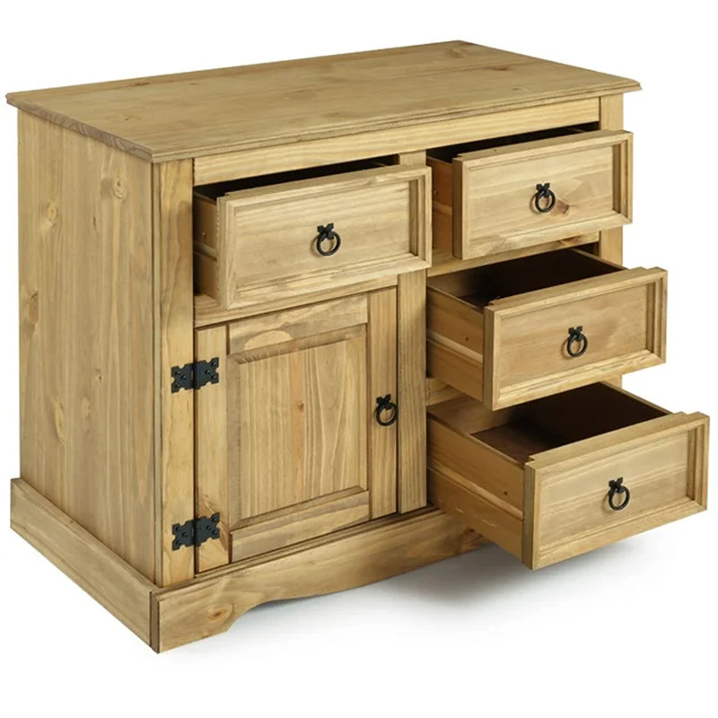 Buffet en bois massif Piumafua 34,02 po, Brun antique délavé