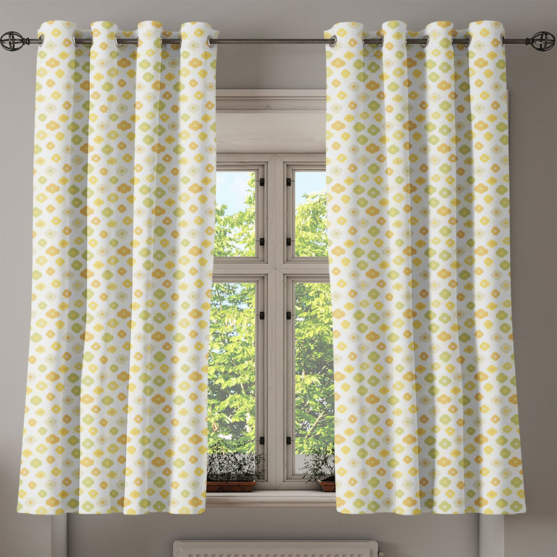 Rideau décoratif à œillets vert et jaune à 2 panneaux East Urban Home, 50 po x 54 po, vert pâle / jaune