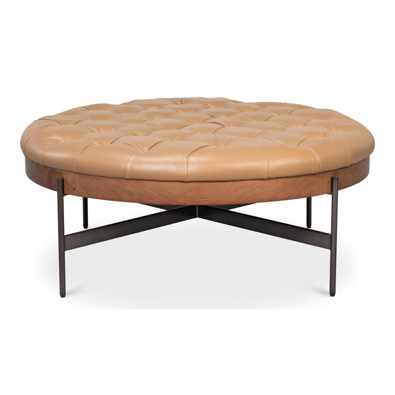 Corbet Round Ottoman, Caramel Brown