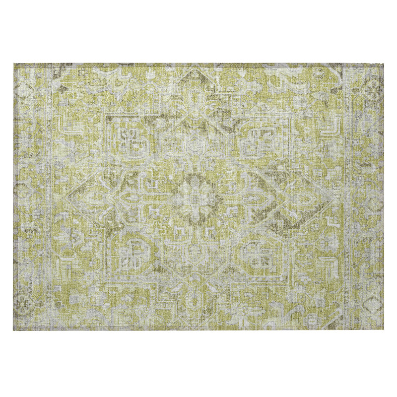 Tapis d'intérieur lavable antidérapant de style oriental vert artichaut 2 pi x 3 pi