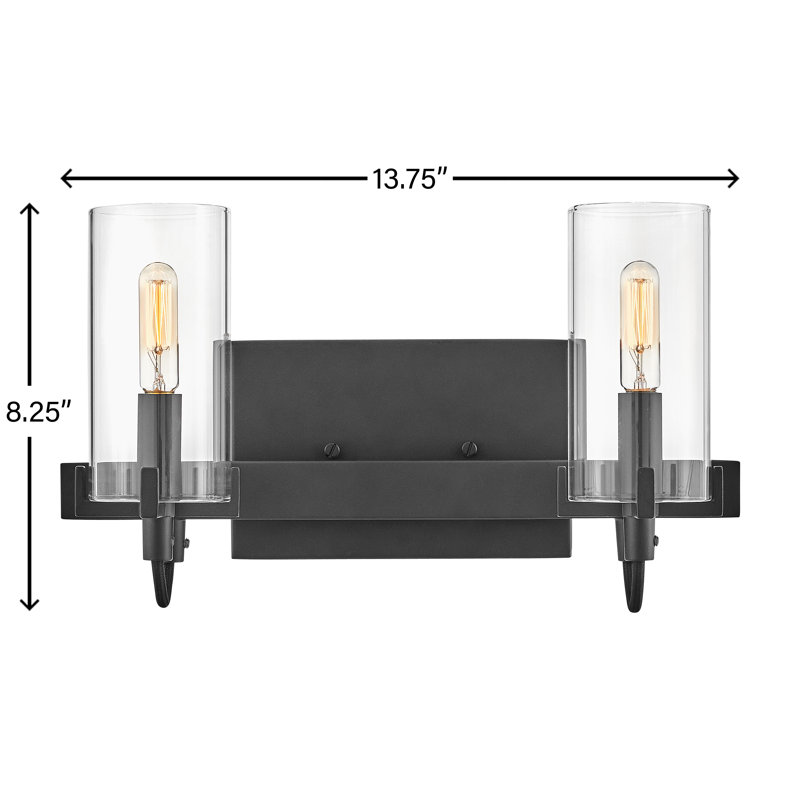Ryden 2-Light Bath Vanity Fixture with Clear Cylindrical Shades, Black
