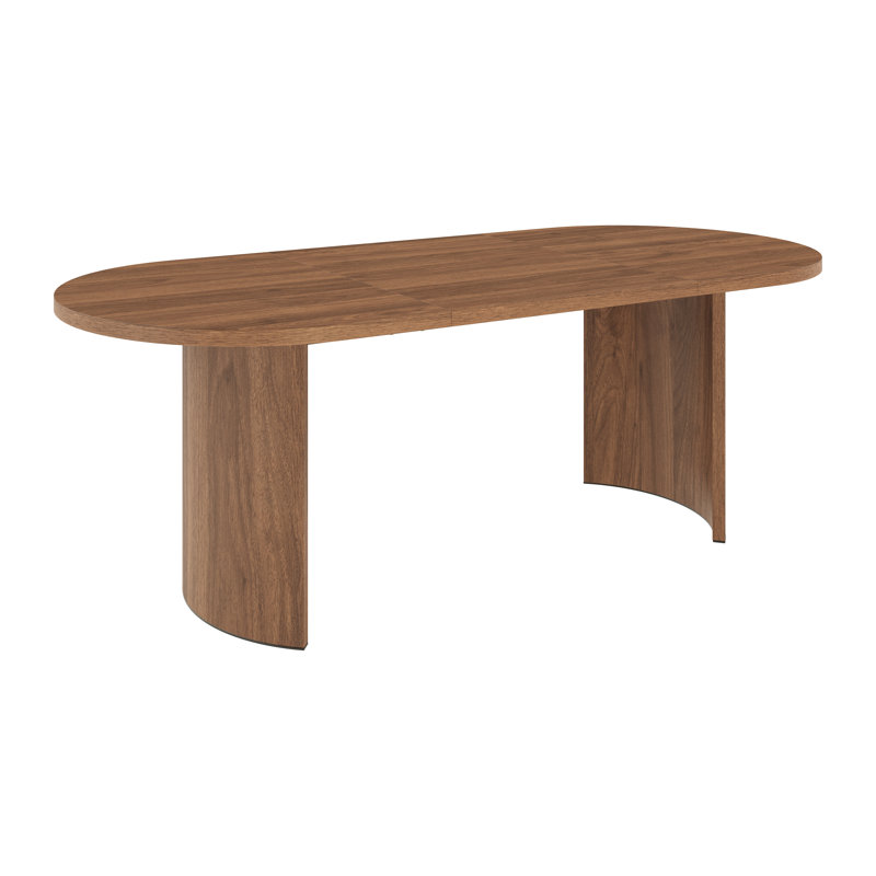 Modern Large Dining Table, 200 x 90 cm Oval Dining Table for 6-8, Double Pedestal Base, Contemporary Kitchen & Dining Room Table, Walnut Finish
