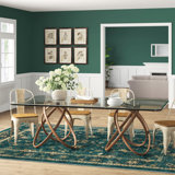 Mark Glass Top Solid Wood Base Dining Table