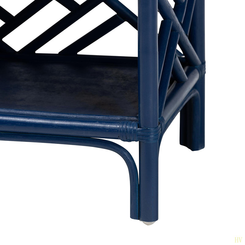 Table de chevet en rotin avec tiroir et tablettes - Table de chevet de style Chippendale pour chambre à coucher ou espace de vie côtier