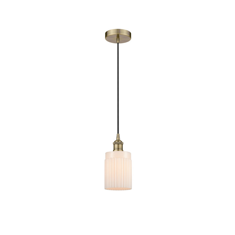 Luminaire suspendu cylindrique à 1 lumière Kamena, Laiton antique, Blanc mat