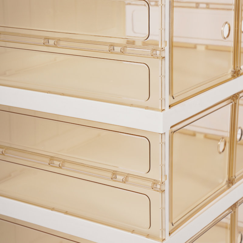 9-Tier Foldable Rectangular Freestanding Shoe Cabinet With Wheels, White