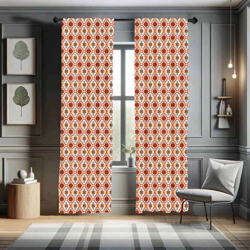Tribal Geometric Semi-Sheer Rod Pocket Curtain Panels, 28" x 84"