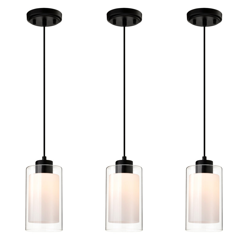 Niyon 1-Light Brushed Nickel Clear Glass and White Glass Shades Mini Pendant Light, Matte Black