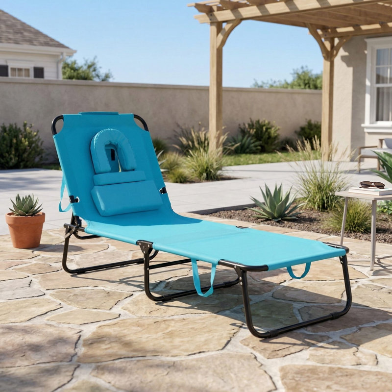 Foldable Face Down Outdoor Tanning Chair With Breathable Face Hole And 3 Removable Soft Pillows For Beach Poolside Backyard Sunbathing Use