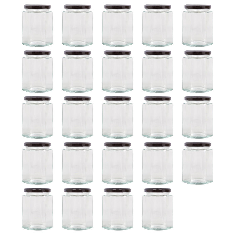 Argon Tableware Hexagonal Glass Jam Jars with Screw, 24, Black