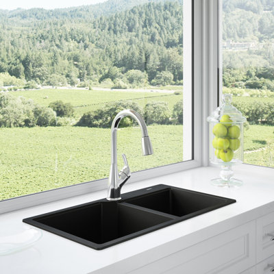 33.88'' L Double Bowl Granite Kitchen Sink