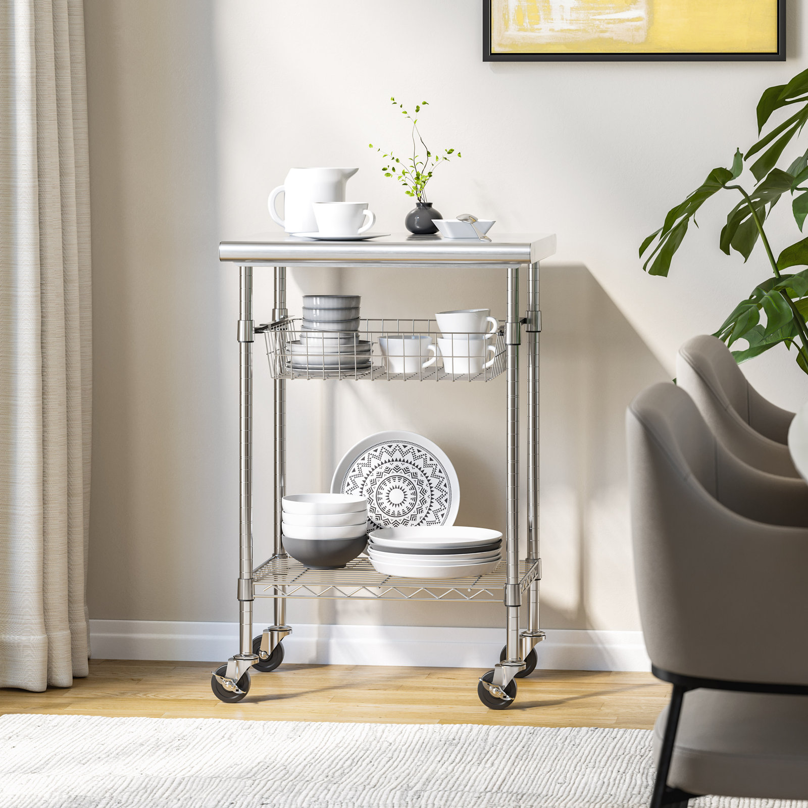 NSF-Certified Stainless Steel Kitchen Island Cart on Wheels
