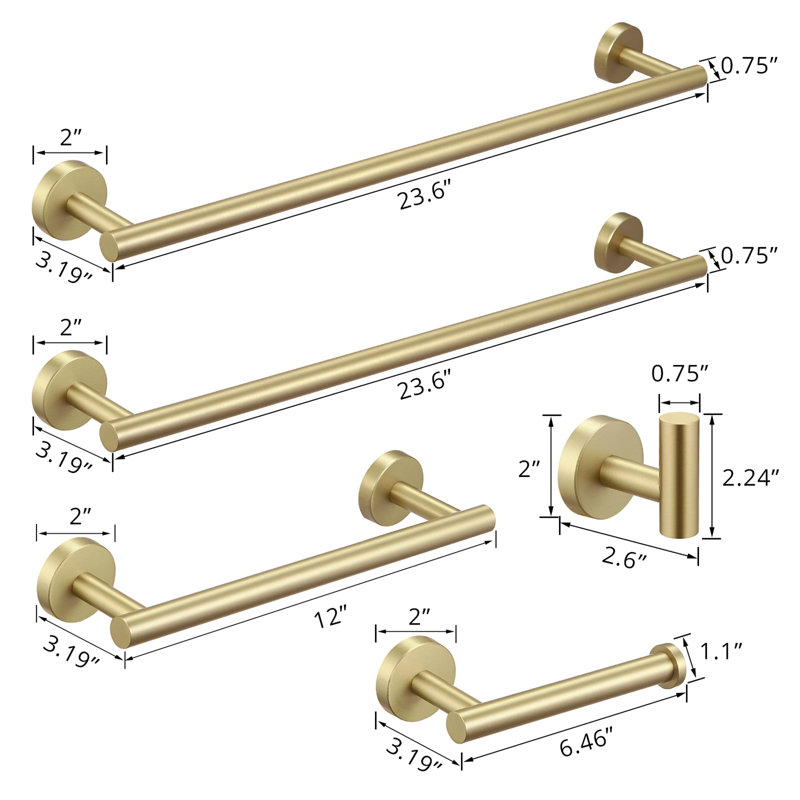 5 - Piece Bathroom Hardware Set, Gold
