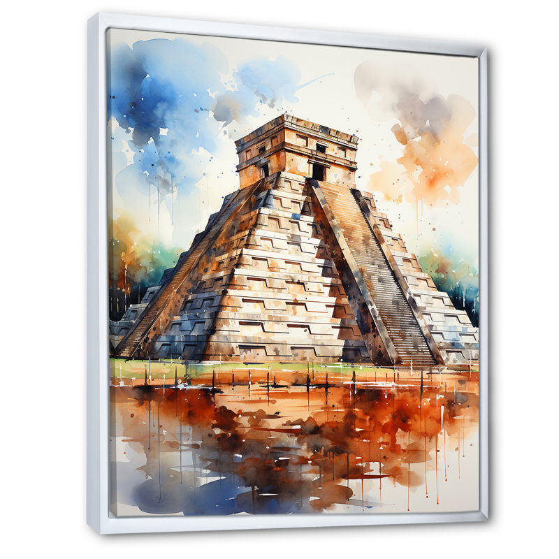 Chichen Itza, art mexicain III - art mural mexicain, H 20 po x l 12 po x P 1 po, Cadre flottant blanc