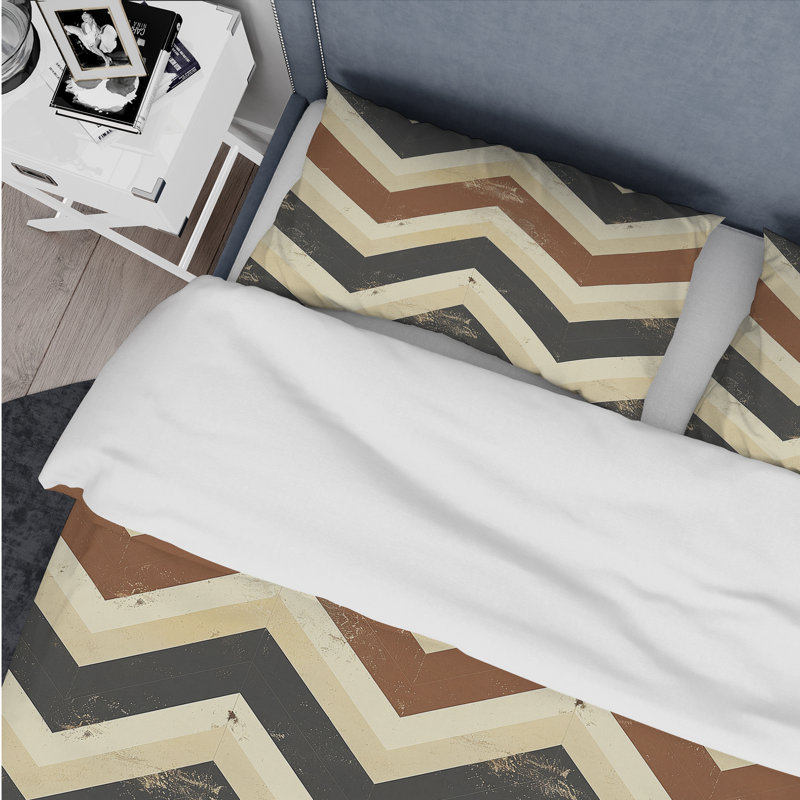 Ensemble de housse de couette moderne à motif de chevrons brun et crème I, Housse de couette très grand et 2 très grandes t