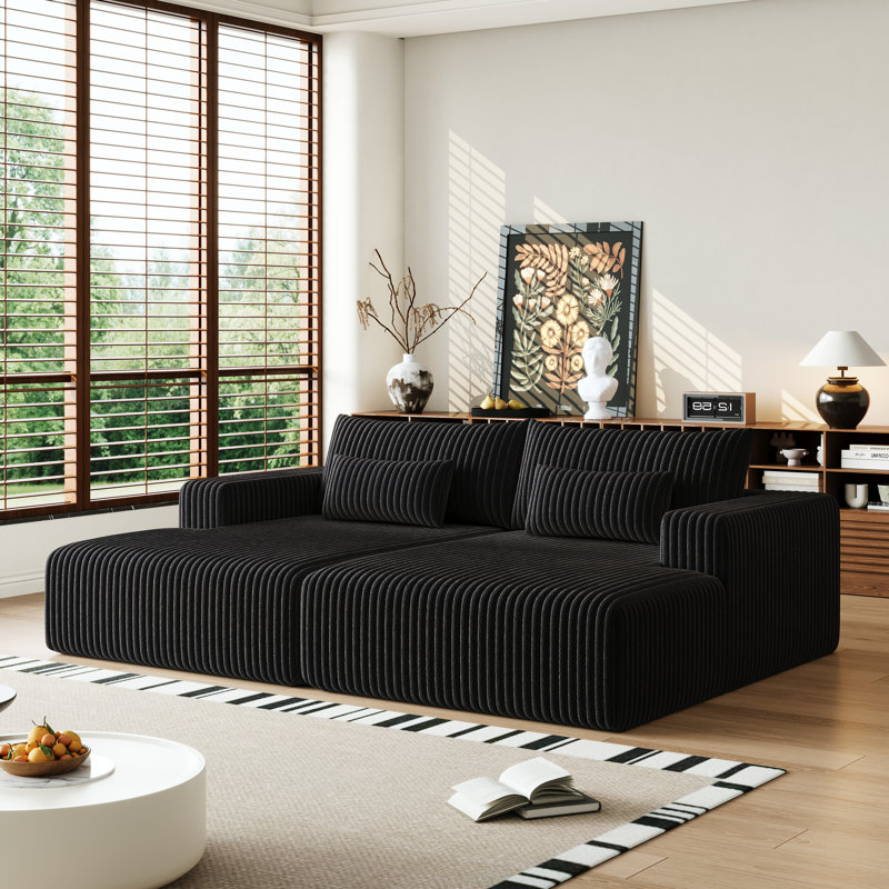 Wommack Comfy Sectional Lounge Chaise, Velours côtelé beige