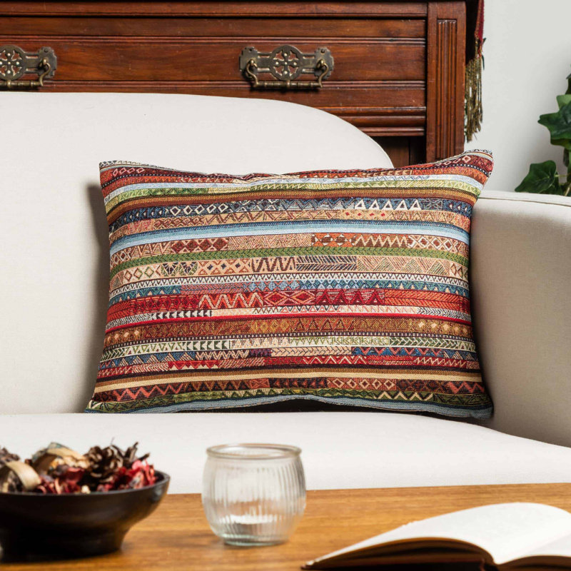 Meridian Stripe Tapestry Cushion in Spice, 43x30cm, Synthetic filled