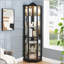 Vitrine lumineuse en verre avec tablettes réglables et décoration en cerisier sculpté, parfaite pour la maison ou le bureau-1746562036