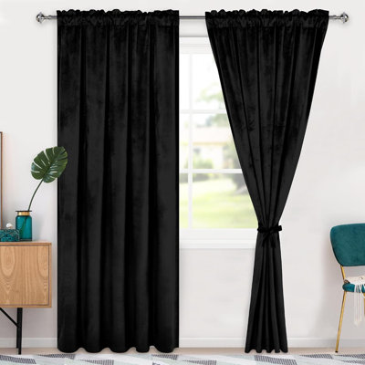 2 Panels Velvet Curtains & Window Coverings for Bedroom and Living Room, Rod Pocket Light Filtering Draperies with Decorative Tiebacks, 80%-116% Light Blocking Thermal Privacy Window Panels for Indoor Home Ornament