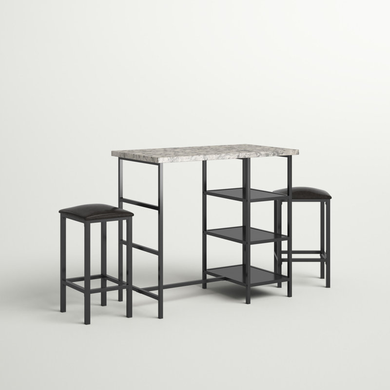 Merrionette 2 - Person Faux Marble Top Dining Set, Black