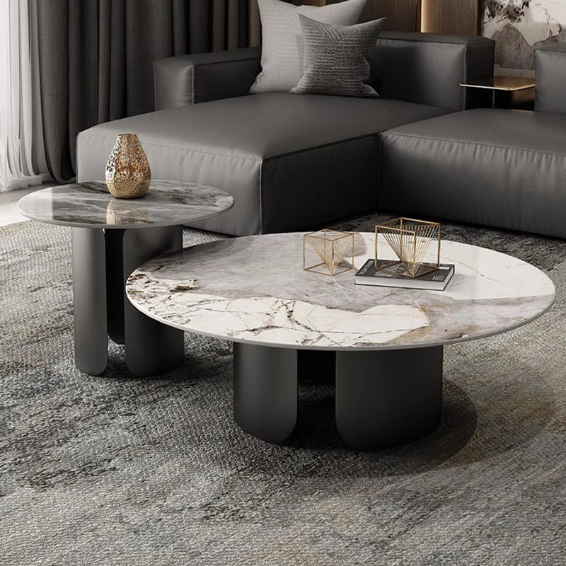 Ensemble de tables basses rondes White Stone, 19.69" H x 39.37" W x 27.56" D, White / Black