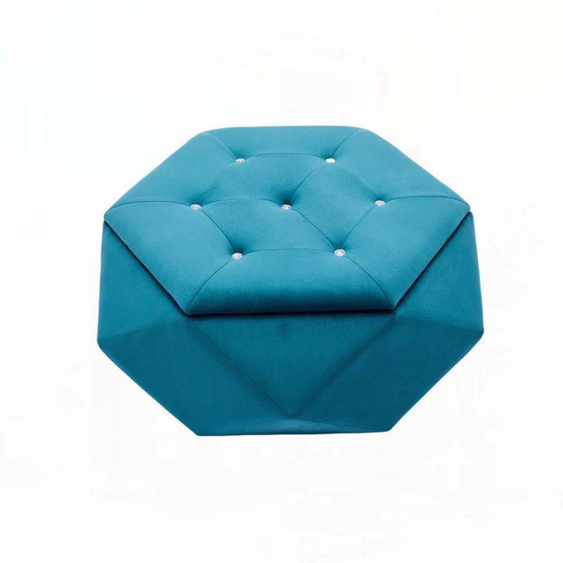 Velvet Fabric Tufted Storage Ottoman, Blue