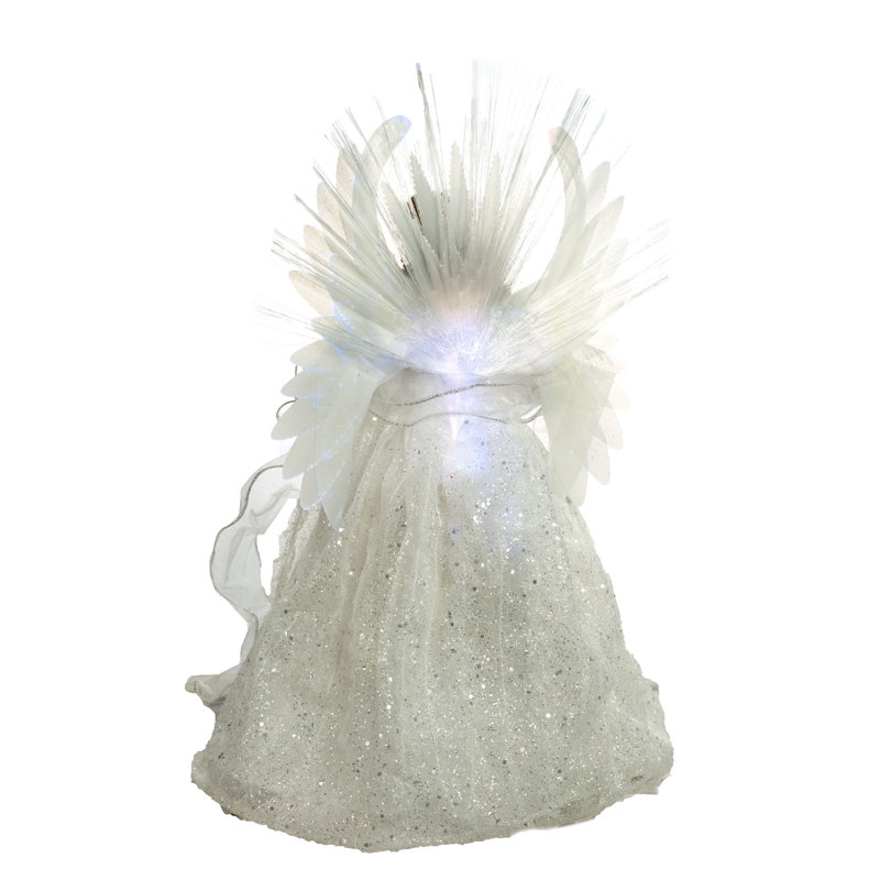 18'' Handmade Fabric Lighted Tree Topper, White/Silver